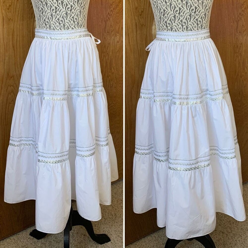 Ralph Lauren Black Label Cotton Tiered Midi Skirt White Size 8 - Picture 12 of 12